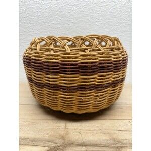 Vtg Handwoven Double Wave Basket Cherokee Style Handmade In USA